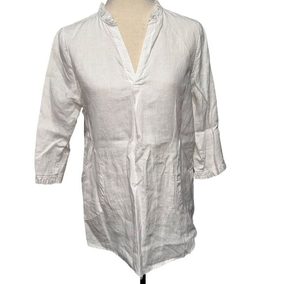 Cynthia Rowley Crisp Solid White Blouse 3/4 Quarter Sleeve 100% Linen V Neck M - Picture 10 of 10